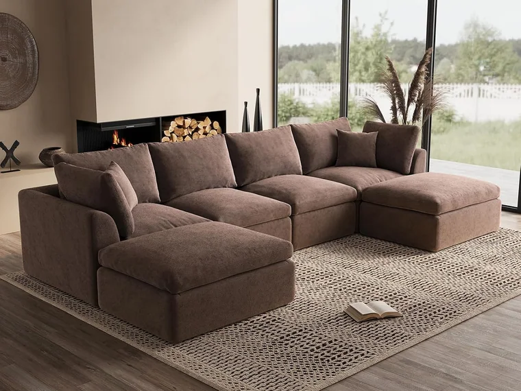 Ohllob 140" Cloud U Sectional in Coffee Brown