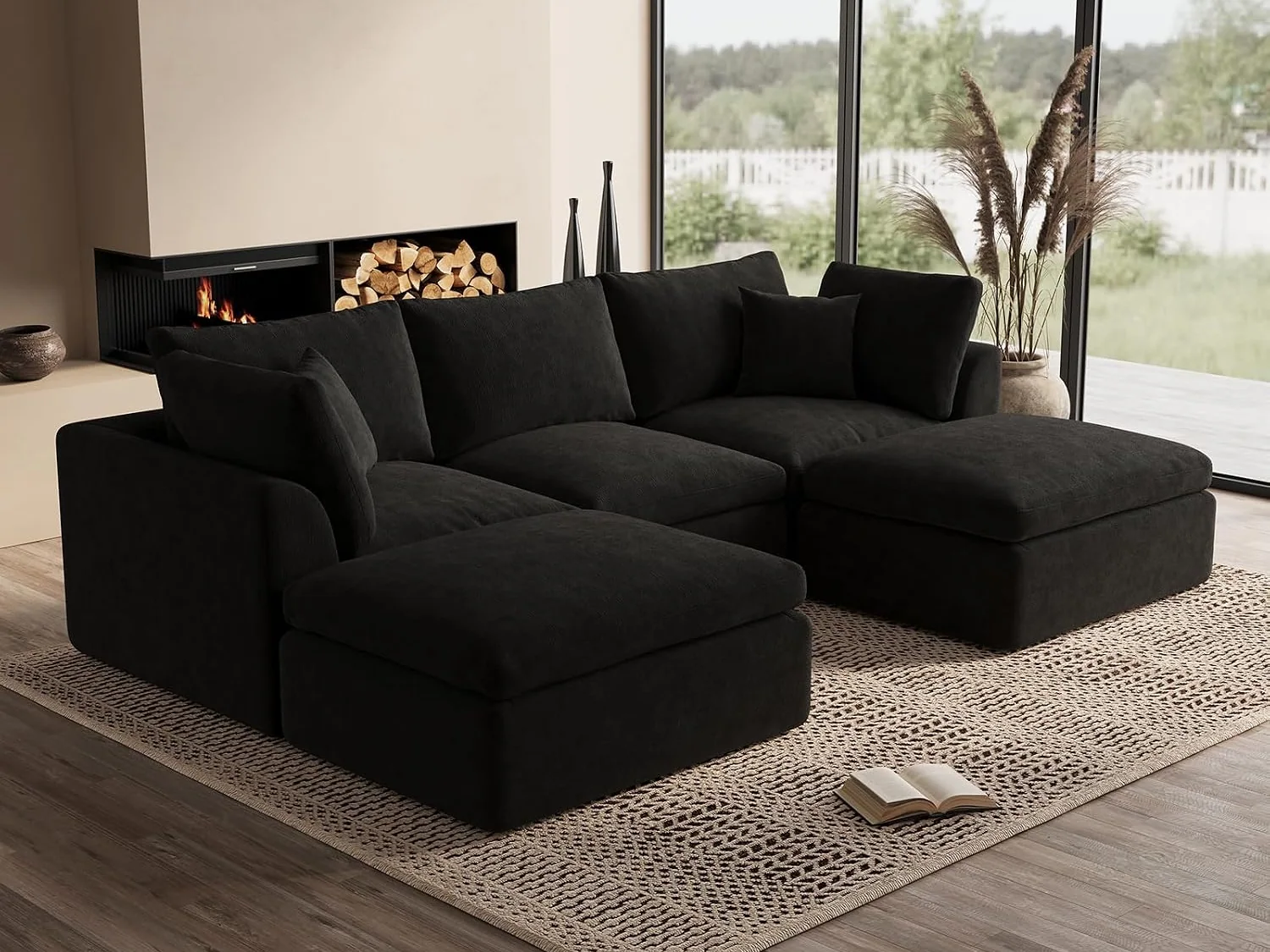 Ohllob 110" Cloud U Sectional in Black